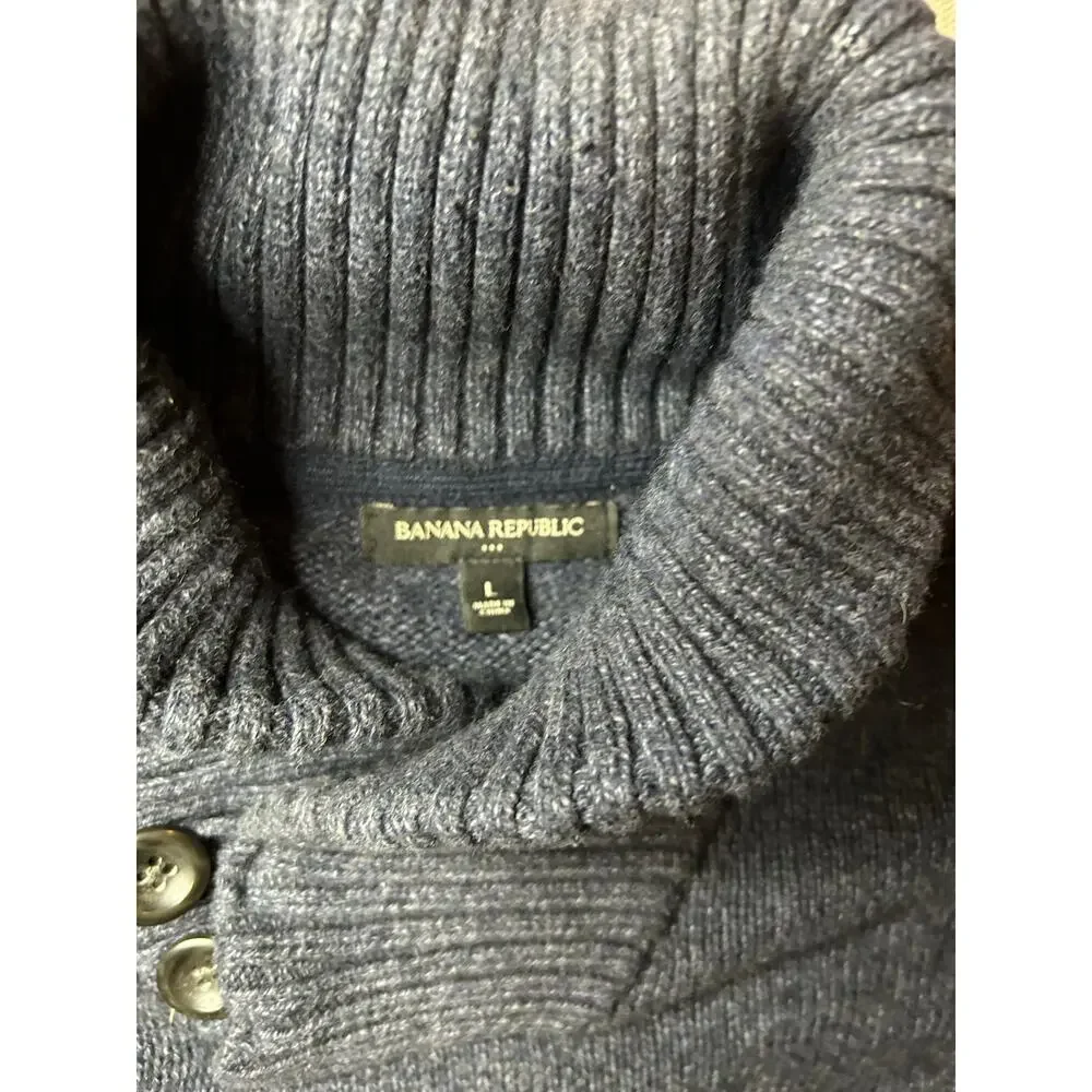 Banana Republic XL Fisherman Cotton Wool Grandpa Sweater Shawl Button Collar